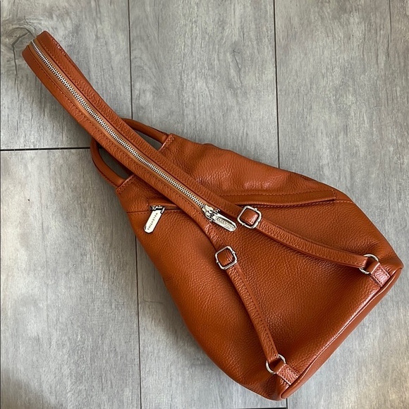 HOSTPICK 🧡 Valentina NWOT Cognac Italian Leather Backpack Crossbody Bag - Picture 12 of 15